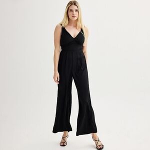 Neutral Capsule Wardrobe Black Wide-Leg Jumpsuit with V-neckline Size Small